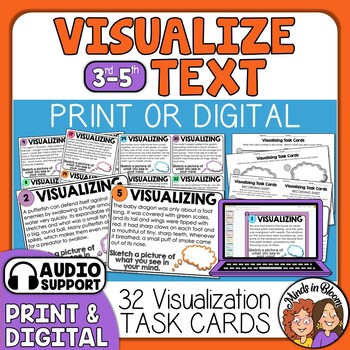 Preview of Visualizing Reading Strategy Task Cards- Print & Digital with Audio Support