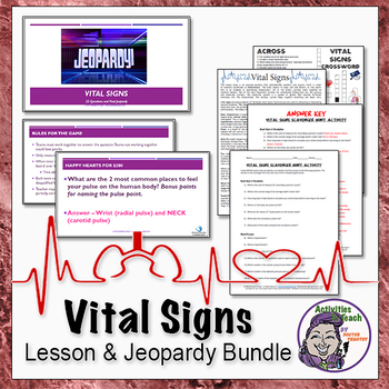 Preview of Middle School Life Science: Vital Signs Activity Bundle including Jeopardy Game