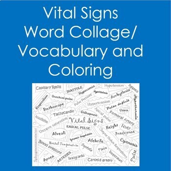 Preview of Vital Signs Word Collage Vocabulary (Coloring, Health Sciences, Nursing)