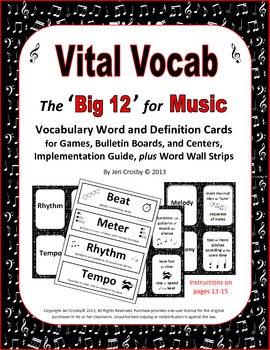 Preview of Vital Vocab - The "Big 12" for Music - Game Cards, Word Wall Strips, Strategies