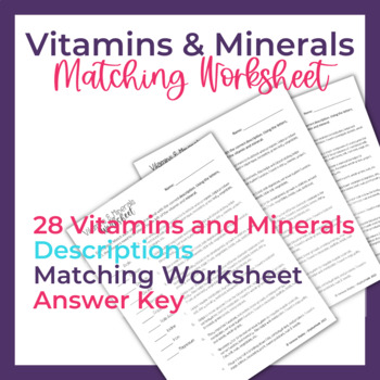 Preview of Vitamin and Mineral Worksheet