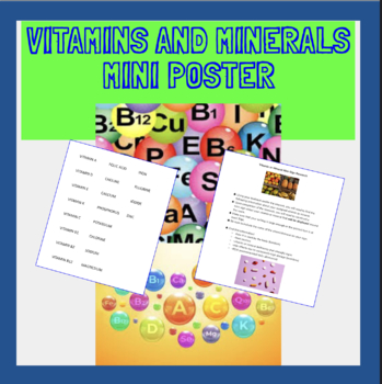 Preview of Vitamins and Minerals mini-poster Project