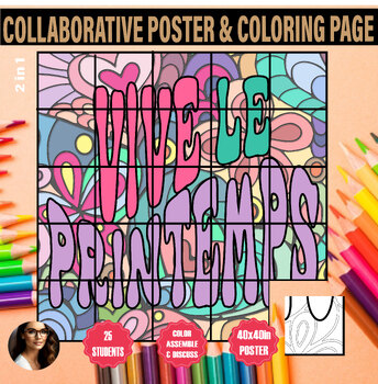 Preview of Vive le Printemps collaborative coloriage poster french Popart coloring activity