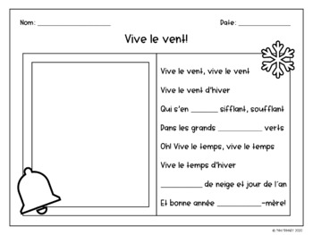 Vive le vent - Fill-in-the-Blank | Christmas/Winter French Writing Activity