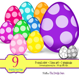 Polka Dot Easter Egg Clipart with line art