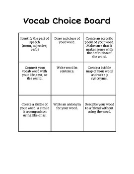 Preview of Vocab Choice Board
