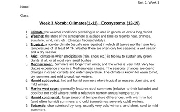 Preview of Vocab: Climates(1-11)   Ecosystems (12-19)