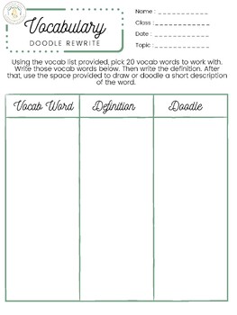Preview of Vocab Doodle Rewrite (Blank Study Guide) *Printable*