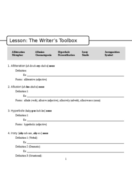 Preview of Vocab Lesson: Writers' Tools #1 (Figurative Language)