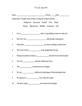 Vocab Worksheet & Quiz 1 by Teacher Portal | TPT