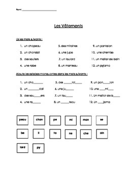 Preview of Vocabulaire-Les Vêtements (French clothing vocabulary)