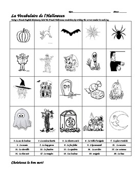 Preview of Vocabulaire de l'Halloween et les prepositions