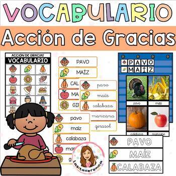 Preview of Vocabulario Acción de gracias / Thanksgiving Vocabulary. Spanish. Write the Room