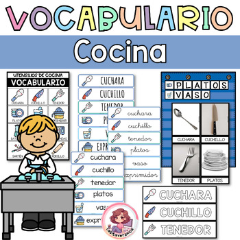 Preview of Vocabulario Cocina / Cooking / Chef Vocabulary. Write the Room. Spanish