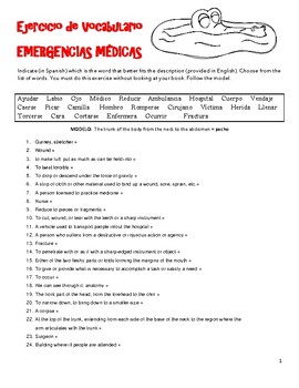 Preview of Vocabulario Emergencias Médicas