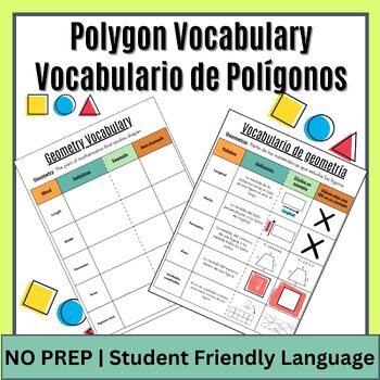 Preview of Geometry Vocabulary |  Guided Notes | Polygons | English AND Spanish | NO PREP |