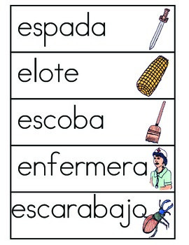 Vocabulario de la letra E by ES ABC | TPT