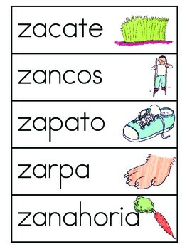 Vocabulario de la letra Z by ES ABC | Teachers Pay Teachers