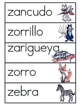 Vocabulario de la letra Z by ES ABC | Teachers Pay Teachers
