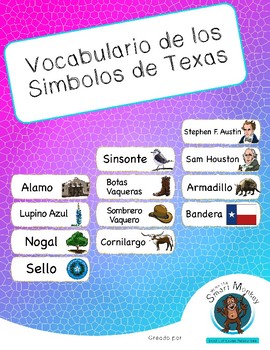Preview of Texas - Symbols Vocabulary in Spanish - Vocabulario de los Símbolos de Texas