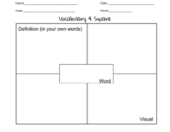 Vocabulary 4 Square by Kara #39 s Kreations TPT