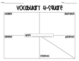 Vocabulary 4-Square Graphic Organizer - Distance Learning
