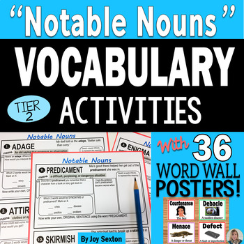 Preview of Vocabulary Activities - NOTABLE NOUNS with Word Wall Posters and Quizzes 6-9