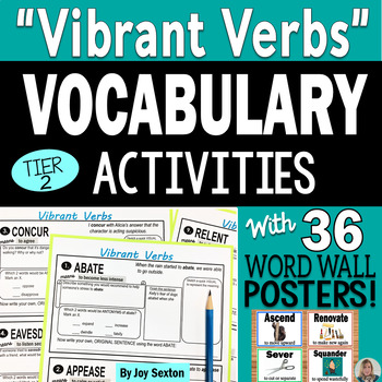 Preview of Vocabulary Activities - VIBRANT VERBS  with Word Wall Posters & Quizzes 6-9