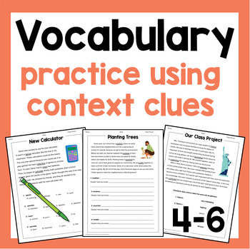 Preview of Context Clues Chart with Worksheets and Passages 4th-6th Vocabulary Activities