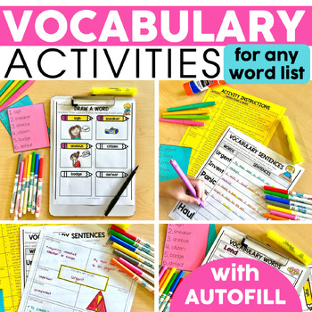 Preview of Vocabulary Activities with Graphic Organizers, Templates, Worksheets, & Games