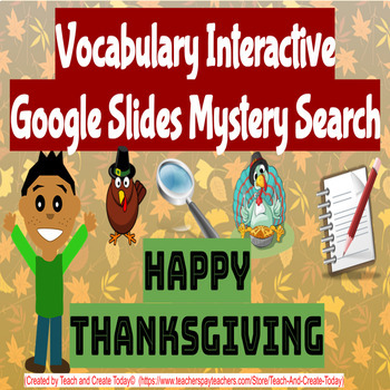 Preview of Vocabulary Activity ELA Interactive Search 1st 2nd 3rd 4th Grade  Thanksgiving