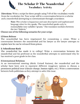Preview of Vocabulary Activity: The Scholar & The Neanderthal