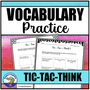Preview of Vocabulary Activity Tic-Tac-Think Menu Choice Boards