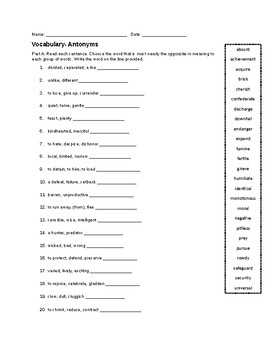 Preview of Vocabulary- Antonyms