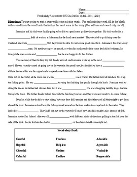 Preview of Vocabulary Assessment-Suffixes