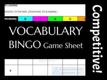 Preview of Vocabulary BINGO Template & Directions (English & Spanish)