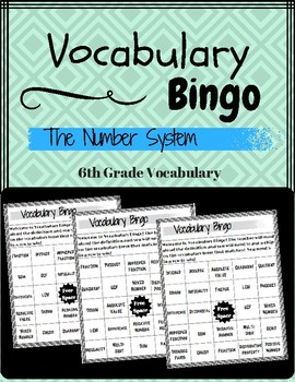 Preview of 6th Grade Math Vocabulary BINGO (The Number System)