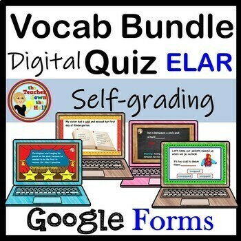 Preview of Vocabulary BUNDLE Google Forms Quizzes Digital Vocab Assessments Vocab Centers