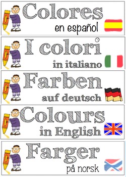 Preview of Vocabulary BUNDLE on colours (English, Italian, Spanish, German and Norwegian)