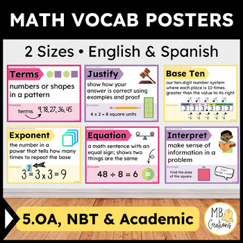 Preview of 5th Grade iReady Math Banners Eng/Spanish Word Wall 5.OA, NBT Vocabulary - Vol 1