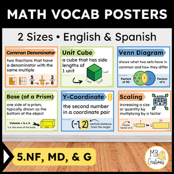 Preview of 5th Grade iReady Math Banners Eng/Spanish Word Wall 5.NF/MD/G Vocabulary - Vol 2