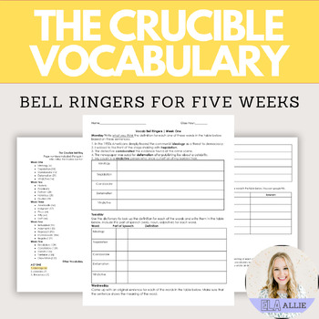 Preview of Vocabulary Bell Ringer Worksheets for The Crucible | Editable on Google Docs