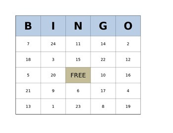 Preview of Vocabulary Bingo
