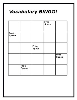 Preview of Vocabulary Bingo