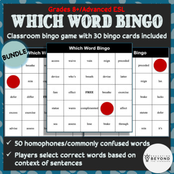 Preview of Vocabulary Bingo Bundle | Homophones Frequently Confused Words Grades 8+