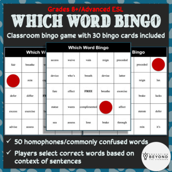 Preview of Vocabulary Bingo | Homophones & Frequently Confused Words Grades 8+ Game 1
