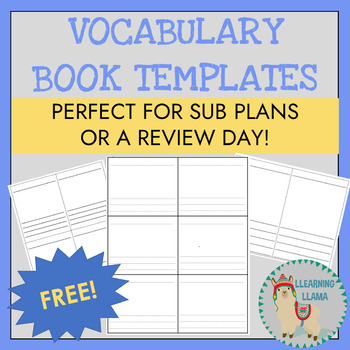 Preview of Vocabulary Book Template Sub Plans