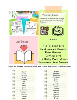Preview of Vocabulary Builder Reading Passages Bundle: Love Stories