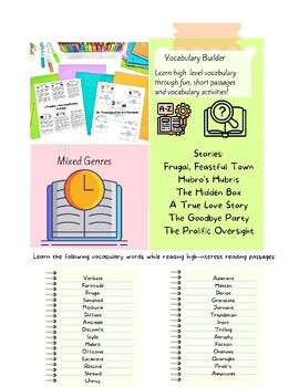 Preview of Vocabulary Builder Reading Passages Bundle (Mixed Genres)