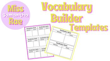 Preview of Vocabulary Builder Templates | Vocabulary Graphic Organizer Printable | EDITABLE
